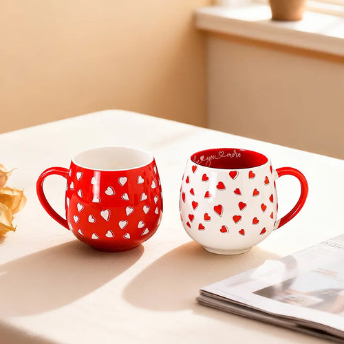 2pcs 370ml Ceramic Mug, Ideal Gift for Valentine's Day, Reusable Heart-shaped Coffee Cup, for Coffee/Milk/Juice, Home Use